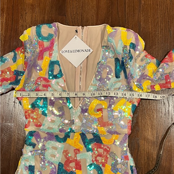 LOVE&LEMONADE Sequin Letter Mesh Overlay Dress - Picture 8 of 10